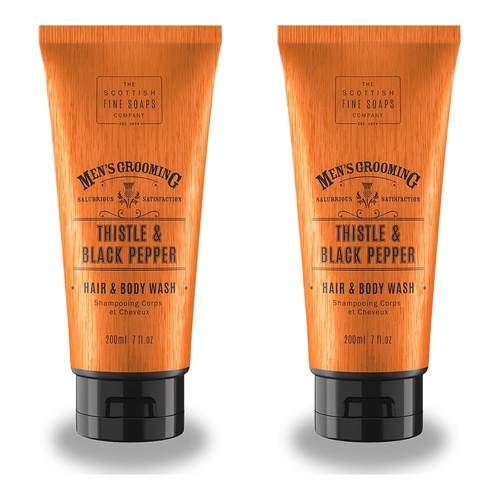 Scottish Fine Soaps Men's Grooming Thistle & Black Pepper Hair & Body Wash 200mL Pack of 2