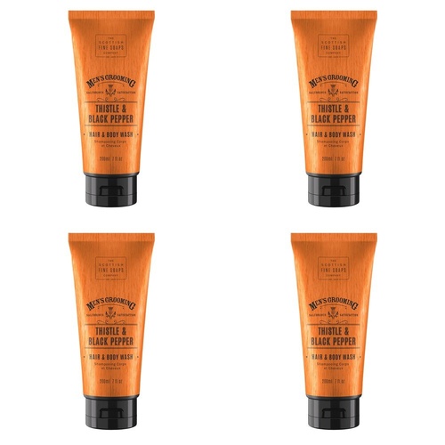 Scottish Fine Soaps Men's Grooming Thistle & Black Pepper Hair & Body Wash 200mL Pack of 4