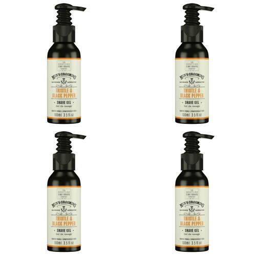 Scottish Fine Soaps Men's Grooming Thistle & Black Pepper Shave Gel 100mL Pack of 4