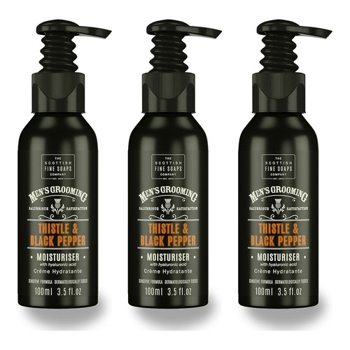 Scottish Fine Soaps Men's Grooming Thistle & Black Pepper Moisturiser 100mL Pack of 3