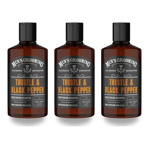 Scottish Fine Soaps Men's Grooming Thistle & Black Pepper Shampoo 300g Pack of 3