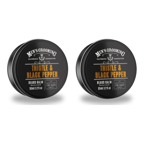 Scottish Fine Soaps Men's Grooming Thistle & Black Pepper Beard Balm 95mL Tin Pack of 2