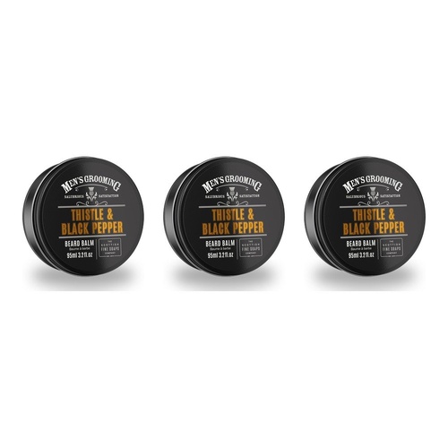 Scottish Fine Soaps Men's Grooming Thistle & Black Pepper Beard Balm 95mL Tin Pack of 3