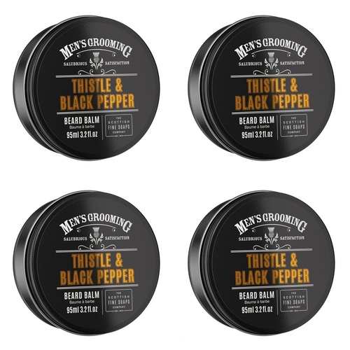 Scottish Fine Soaps Men's Grooming Thistle & Black Pepper Beard Balm 95mL Tin Pack of 4