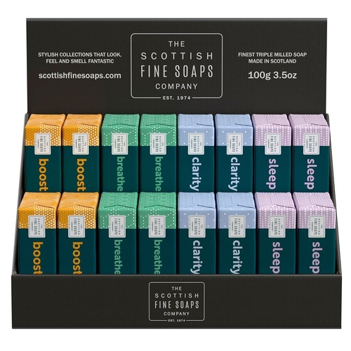 Scottish Fine Soaps Aromatherapy Soaps 100g Assorted Counter Display of 16