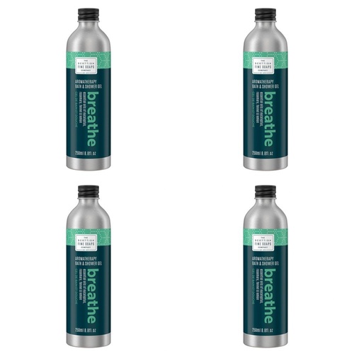 Scottish Fine Soaps Aromatherapy Breathe Bath & Shower Gel 250mL Pack of 4