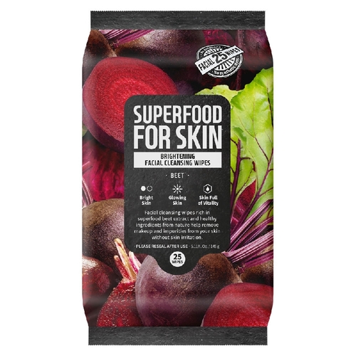 Superfood For Skin Brightening Facial Cleansing Wipes Beet 25 Pack Face Care
