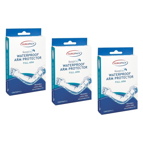 SurgiPack Keep Dry Waterproof Full Arm 2 Pack Bundle of 3