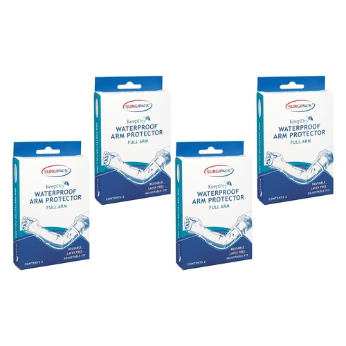 SurgiPack Keep Dry Waterproof Full Arm 2 Pack Bundle of 4