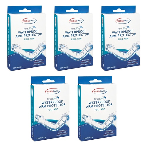 SurgiPack Keep Dry Waterproof Full Arm 2 Pack Bundle of 5
