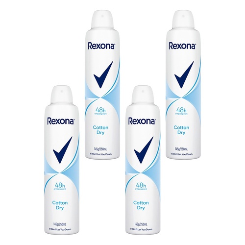 Rexona Antiperspirant Aerosol Deodorant Cotton Dry 250mL Pack of 4