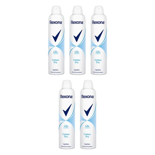 Rexona Antiperspirant Aerosol Deodorant Cotton Dry 250mL Pack of 5
