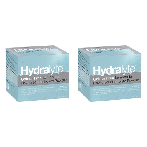 Hydralyte Colour Free Lemonade Flavoured Electrolyte Powder 10 Pack Bundle of 2