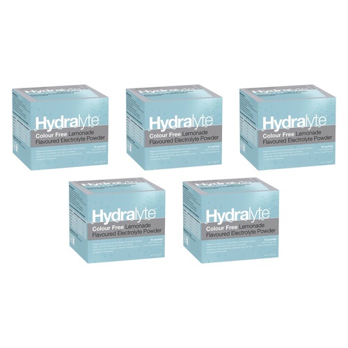 Hydralyte Colour Free Lemonade Flavoured Electrolyte Powder 10 Pack Bundle of 5