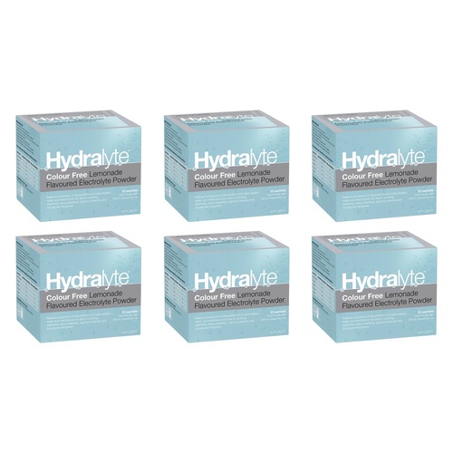 Hydralyte Colour Free Lemonade Flavoured Electrolyte Powder 10 Pack Bundle of 6