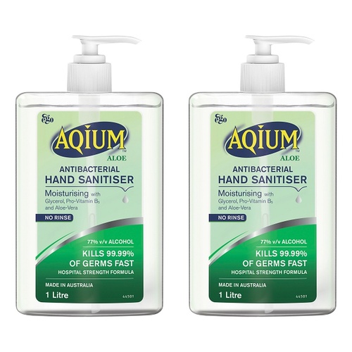 Ego Aqium with Aloe Antibacterial Hand Sanitiser 1L Pack of 2