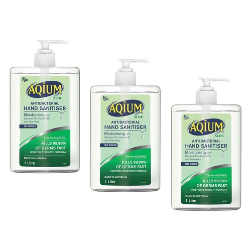 Ego Aqium with Aloe Antibacterial Hand Sanitiser 1L Pack of 3