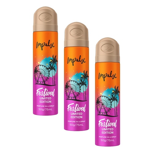Impulse Body Spray Festival Summer Edition 75mL Pack of 3