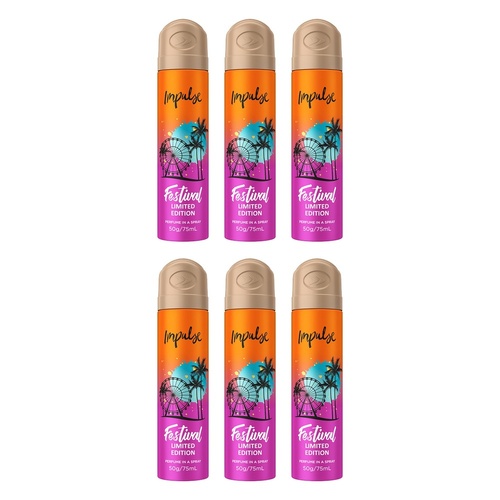 Impulse Body Spray Festival Summer Edition 75mL Pack of 6