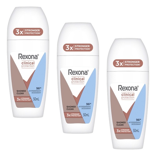 Rexona Clinical Protection 96H Antiperspirant Deodorant Shower Clean Pack of 3