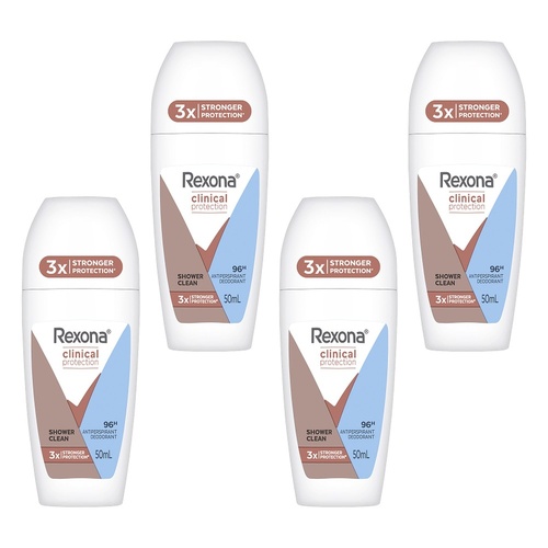 Rexona Clinical Protection 96H Antiperspirant Deodorant Shower Clean Pack of 4
