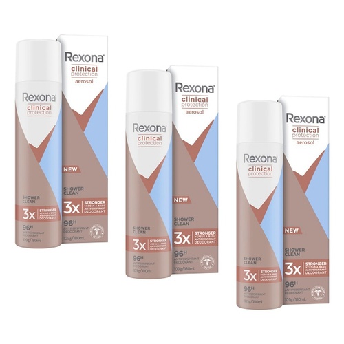 Rexona Clinical Antiperspirant Aerosol Deodorant Shower Clean 180mL Pack of 3