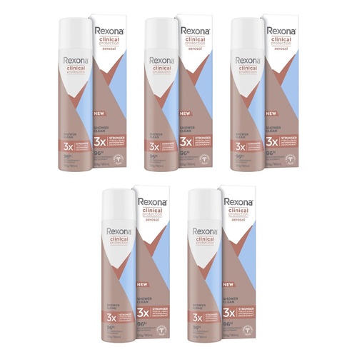 Rexona Clinical Antiperspirant Aerosol Deodorant Shower Clean 180mL Pack of 5