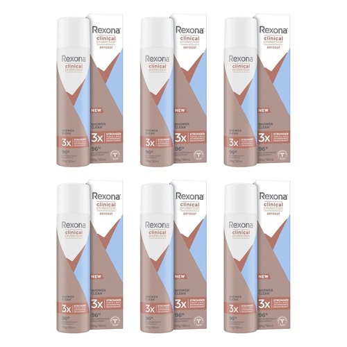 Rexona Clinical Antiperspirant Aerosol Deodorant Shower Clean 180mL Pack of 6