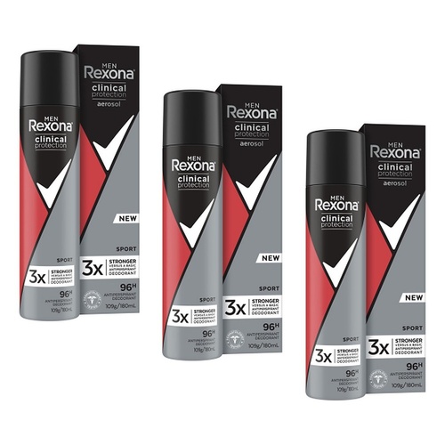Rexona Men Clinical Protection 96H Antiperspirant Sport 180mL Pack of 3