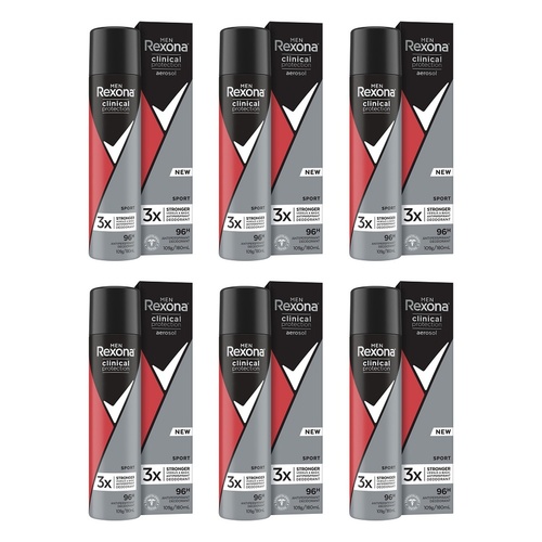 Rexona Men Clinical Protection 96H Antiperspirant Sport 180mL Pack of 6
