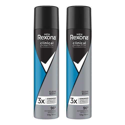 Rexona Men Clinical Protection 96H Antiperspirant Clean Scent 180mL Pack of 2