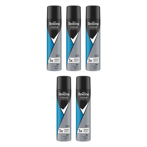 Rexona Men Clinical Protection 96H Antiperspirant Clean Scent 180mL Pack of 5