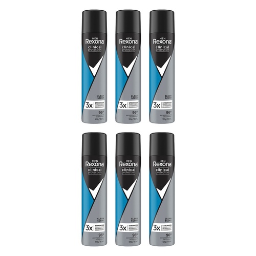 Rexona Men Clinical Protection 96H Antiperspirant Clean Scent 180mL Pack of 6