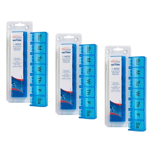 SurgiPack Safe-T-Dose Weekly Organiser Push Button Large Pack of 3