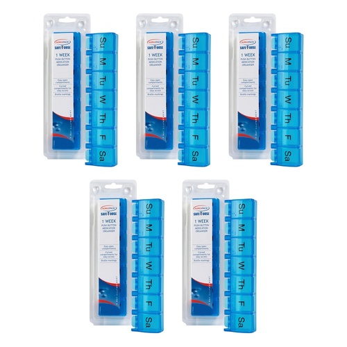 SurgiPack Safe-T-Dose Weekly Organiser Push Button Large Pack of 5