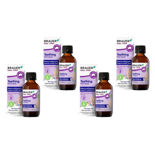 Brauer Baby & Child Teething Oral Liquid 100mL Pack of 4