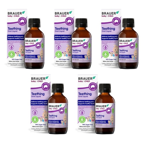 Brauer Baby & Child Teething Oral Liquid 100mL Pack of 5