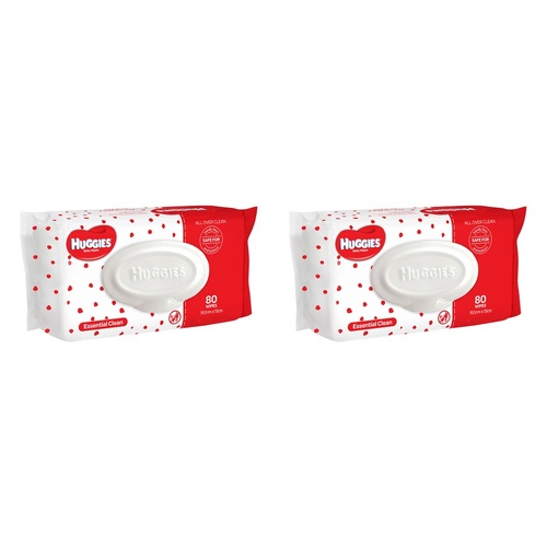 Huggies Essential Clean Baby Wipes, EZYPULL Dispensing, 80 Pack x 6 Bundle of 2