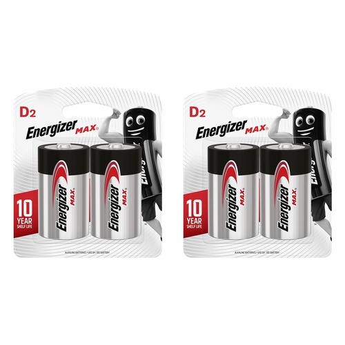 Energizer Max D Alkaline Batteries 2 Pack Bundle of 2