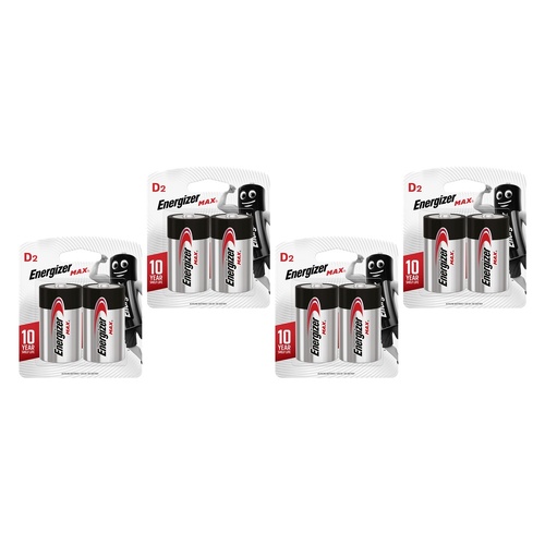 Energizer Max D Alkaline Batteries 2 Pack Bundle of 4