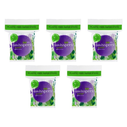Swisspers Cotton Tips Paper Stems 120 Pack x 12 Bundle of 5