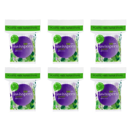Swisspers Cotton Tips Paper Stems 120 Pack x 12 Bundle of 6