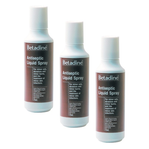 Betadine Antiseptic Liquid Spray 75mL Pack of 3