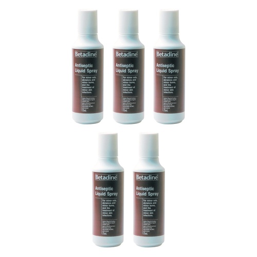 Betadine Antiseptic Liquid Spray 75mL Pack of 5