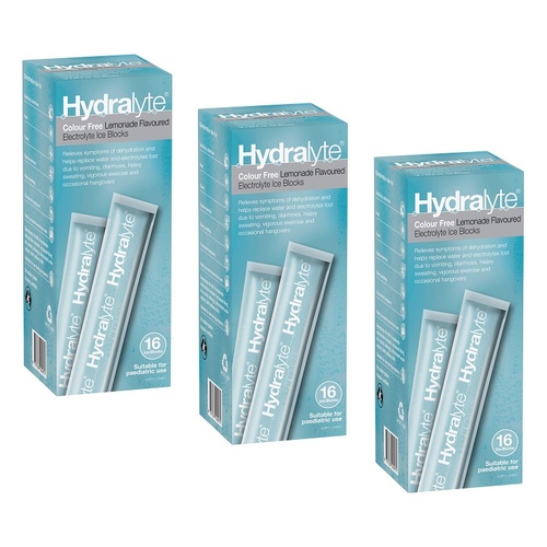 Hydralyte Colour Free Lemonade Flavoured Electrolyte Ice Blocks 16 Bundle of 3
