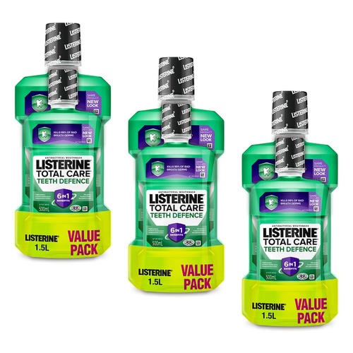 Listerine Total Care Teeth Defence Mouthwash 1L + 500mL Pack of 3