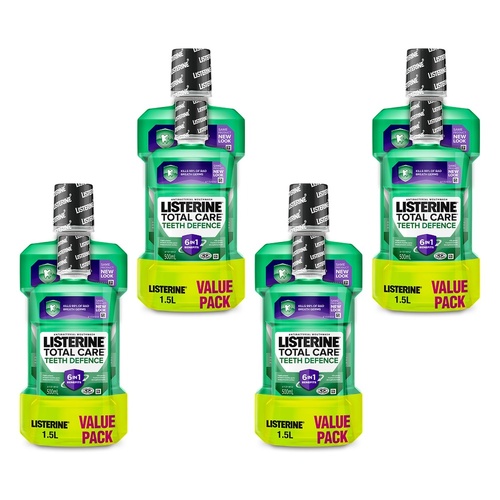 Listerine Total Care Teeth Defence Mouthwash 1L + 500mL Pack of 4