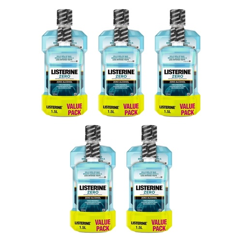 Listerine Zero Alcohol Antibacterial Mouthwash 1L + 500mL Pack of 5