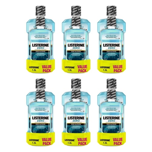 Listerine Zero Alcohol Antibacterial Mouthwash 1L + 500mL Pack of 6