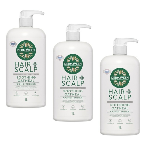 DermaVeen Oatmeal Conditioner for Dry, Flaky or Sensitive Scalps 1L Pack of 3